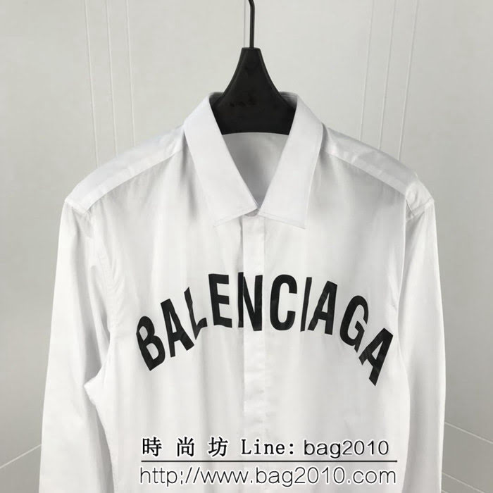 BALENCIAGA巴黎世家 18ss秋冬新款 胸前弧形字母印花logo 百搭襯衣 情侶款 ydi1444